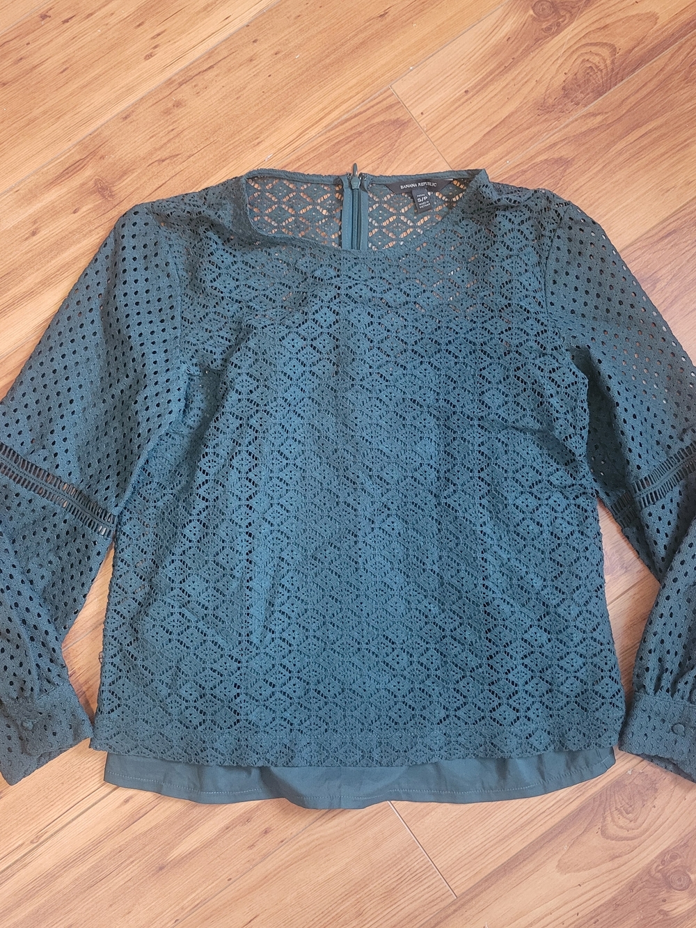 Banana Republic Teal Lace Eyelet Long-Sleeve Blouse